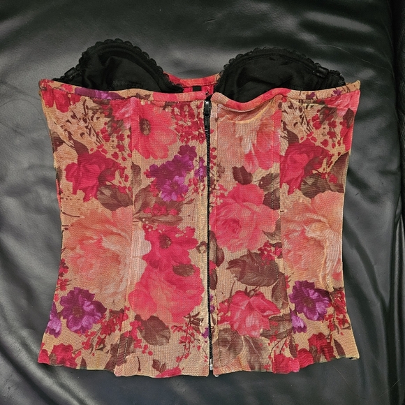 Victoria's Secret Corset Floral Strapless Top Stretchy Padded Full Zip Sz Small - Picture 3 of 12